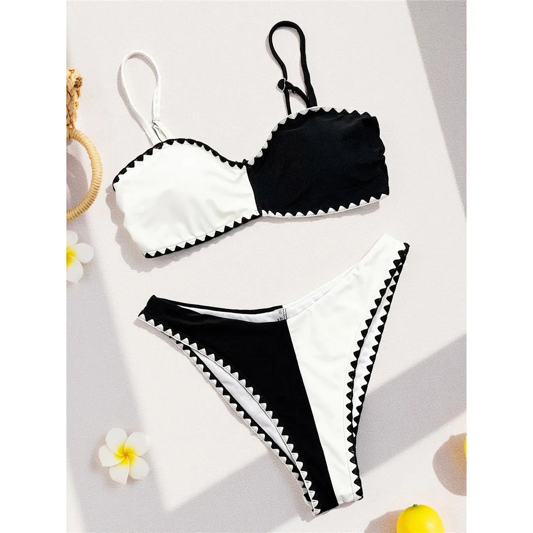 Splicing Brazilian Bikini Female Swimsuit Women Swimwear Two-pieces Bikini set High Cut Leg Bather Bathing Suit Swim