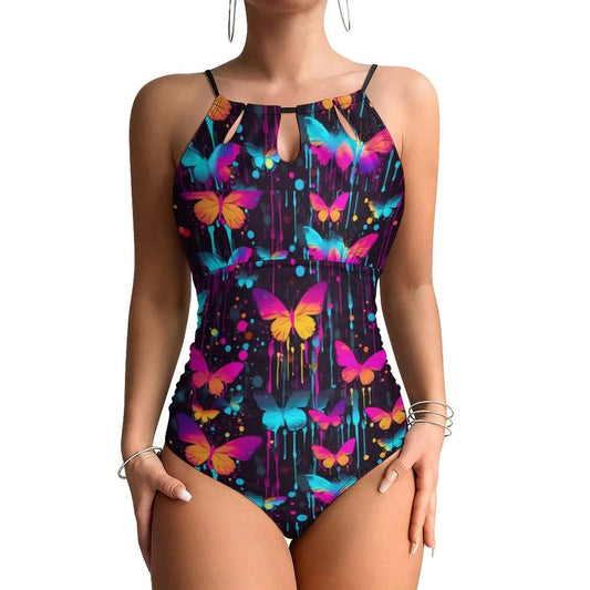 Butterfly Swimsuit Colorful Animal Women Swimwear One-Piece Stylish Swimsuits Holiday Pool Push Up Cut Out Beach Outfits
