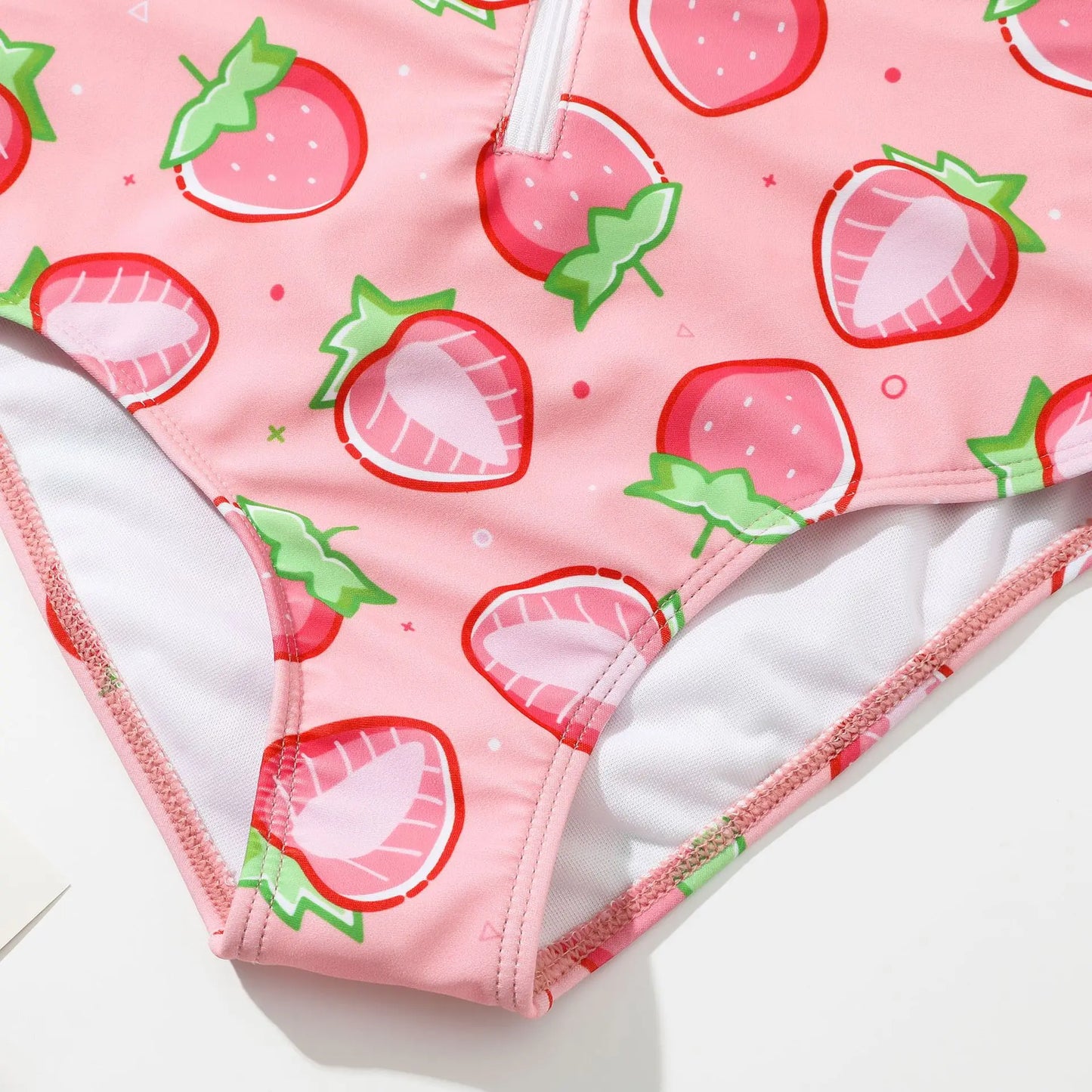 Pink Strawberry Girls One Piece Swimsuit 7-12 Year Kids Swim Suit Zipper Children's Swimwear 2024 Surf Bathing Suits
