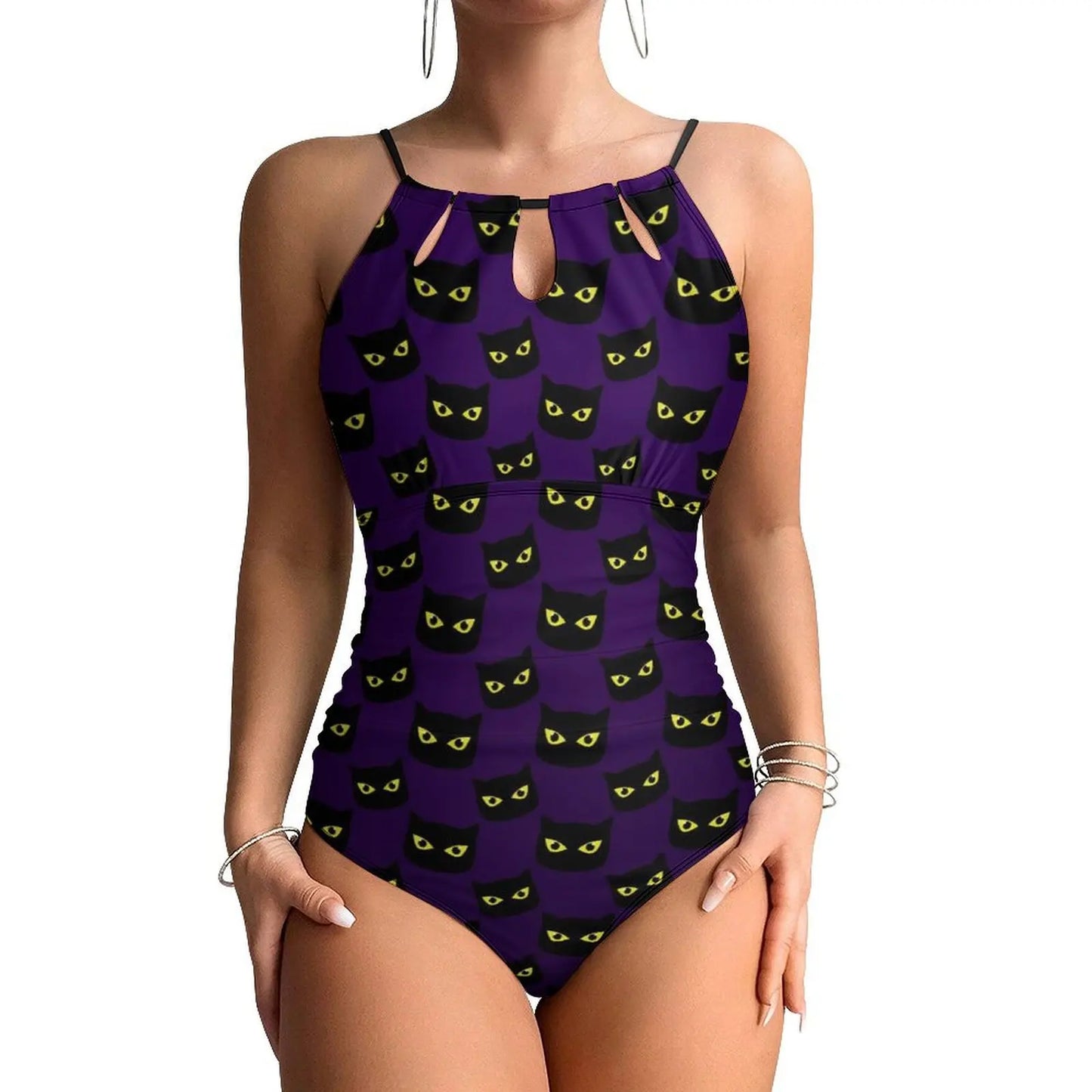 Funny Cat Swimsuit Cartoon Animal Print Women Swimwear One-Piece Bodysuit Holiday Swim Push Up High Cut Beach Outfits