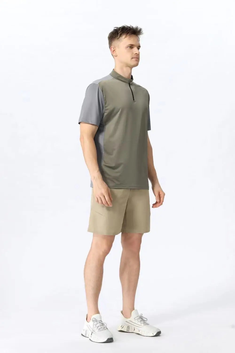 Men Slim Fit Track Top Men's Half Zipper Stand Collar Sports T-shirt with Short Sleeves for Running Fitness Training Breathable