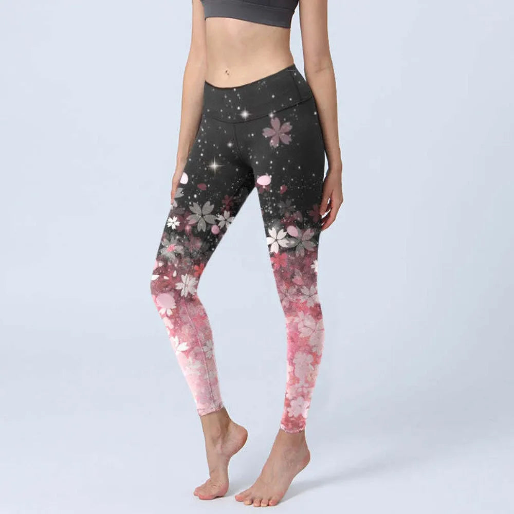 High Waisted Yoga Pants Leggings for Women Bamboo Print Workout Tights Non-See Through Gym Fitness Running Athletic Wear