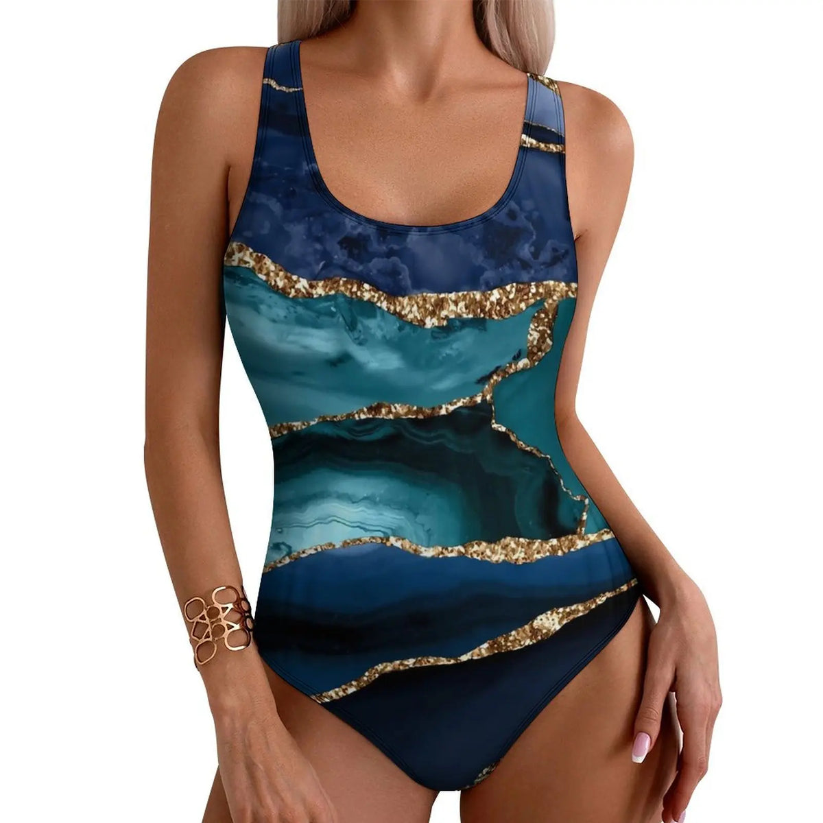 Women's Marble-Print One-Piece Swimsuit
