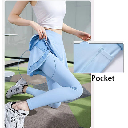 Tummy Control Skirted Legging Gym with Pocket Sports Leggings High Waist Workout Pants Tennis Pickleball Running Capris