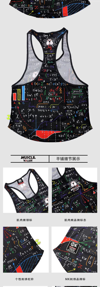 MK Muscle Strength Line Letter Training Sports Running Gym Muscle Strength Leisure Running Half Sleeves Racerback