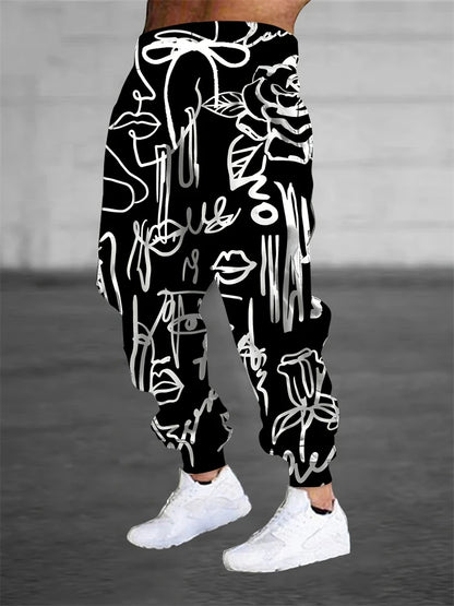 Men's Pants Stylish Abstract Print Outdoor Running Fitness Pants Relaxed Fit Comfortable Drawstring Sweatpants