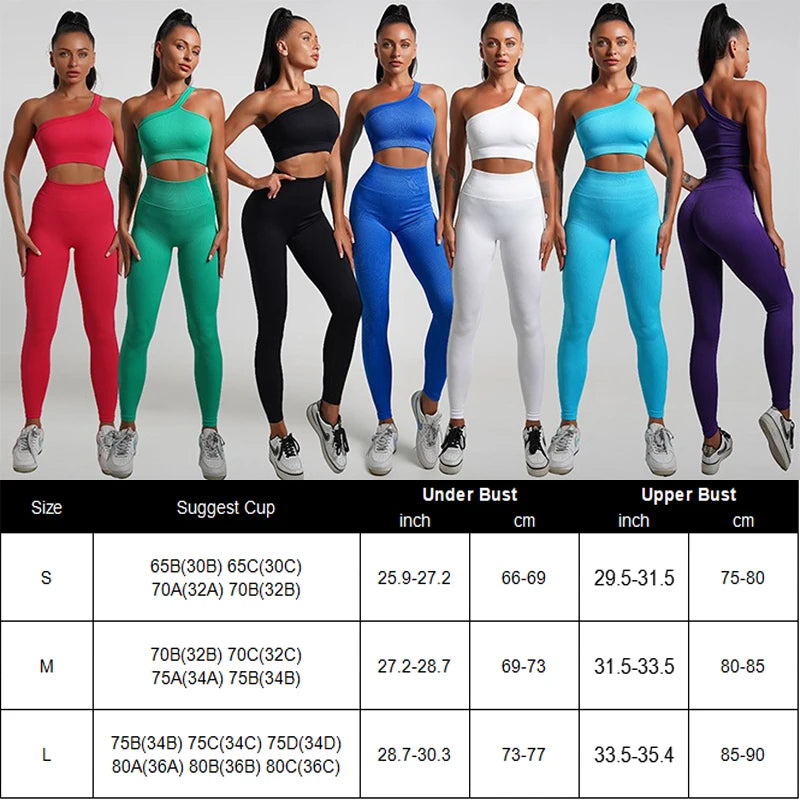 Ribbed Detachable Padded Yoga Crop Tops Women's Seamless Slanted Shoulders Tops Fitness Althetic Pilates Sportwear