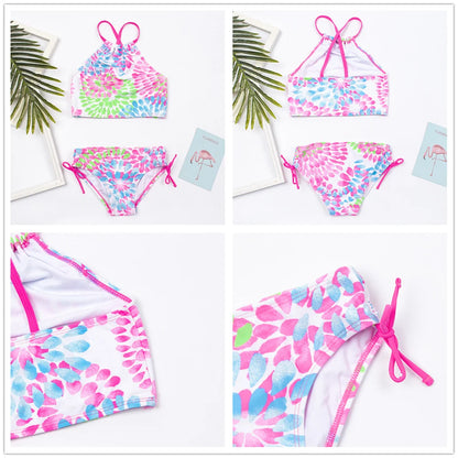 7-14Year Rainbow Print Child Bikini Set 2024 Girls Swimsuit Swimwear For Kids Summer Brazilian Teen Baby Swimming Suit Set 2