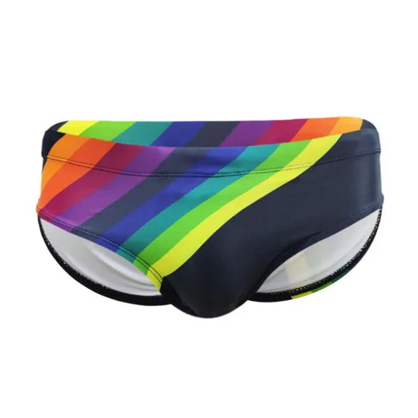 Swimwear Boy Rainbow Print Swimsuit Sexy Swimming Trunks Men's Low Waist Swim Briefs Push Up Cup Beach Shorts Wear