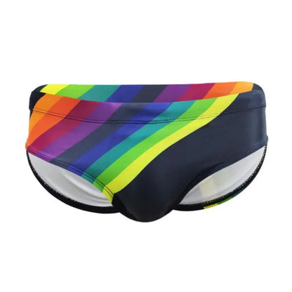 Swimwear Boy Rainbow Print Swimsuit Sexy Swimming Trunks Men's Low Waist Swim Briefs Push Up Cup Beach Shorts Wear
