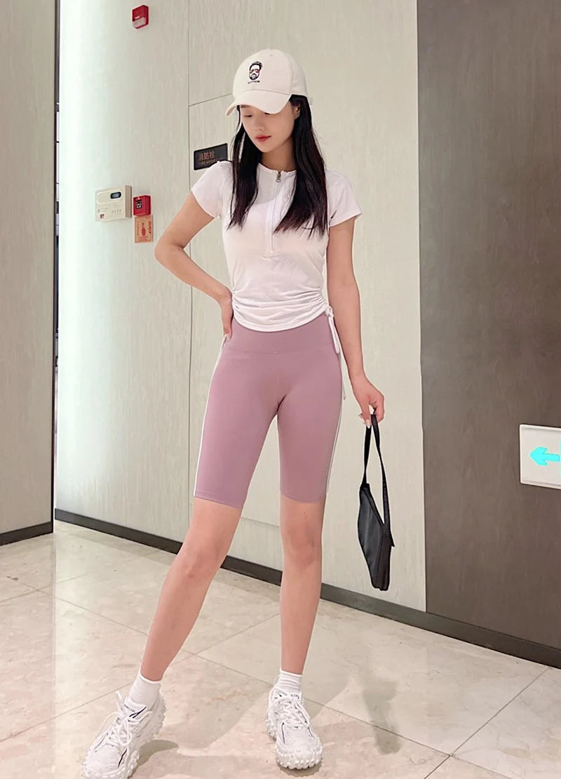 Women Shark Running Short Leggings Summer Side Stripe Sports Biker Shorts High Waist Skinny Seamless Bicycle Shorts