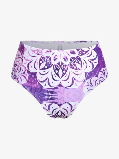 Plus Size Women's Three-Piece Padded Tankini Swimsuit Stripe Colo block Bikinis Set, Or Purple Ethnic Printed Swimwear