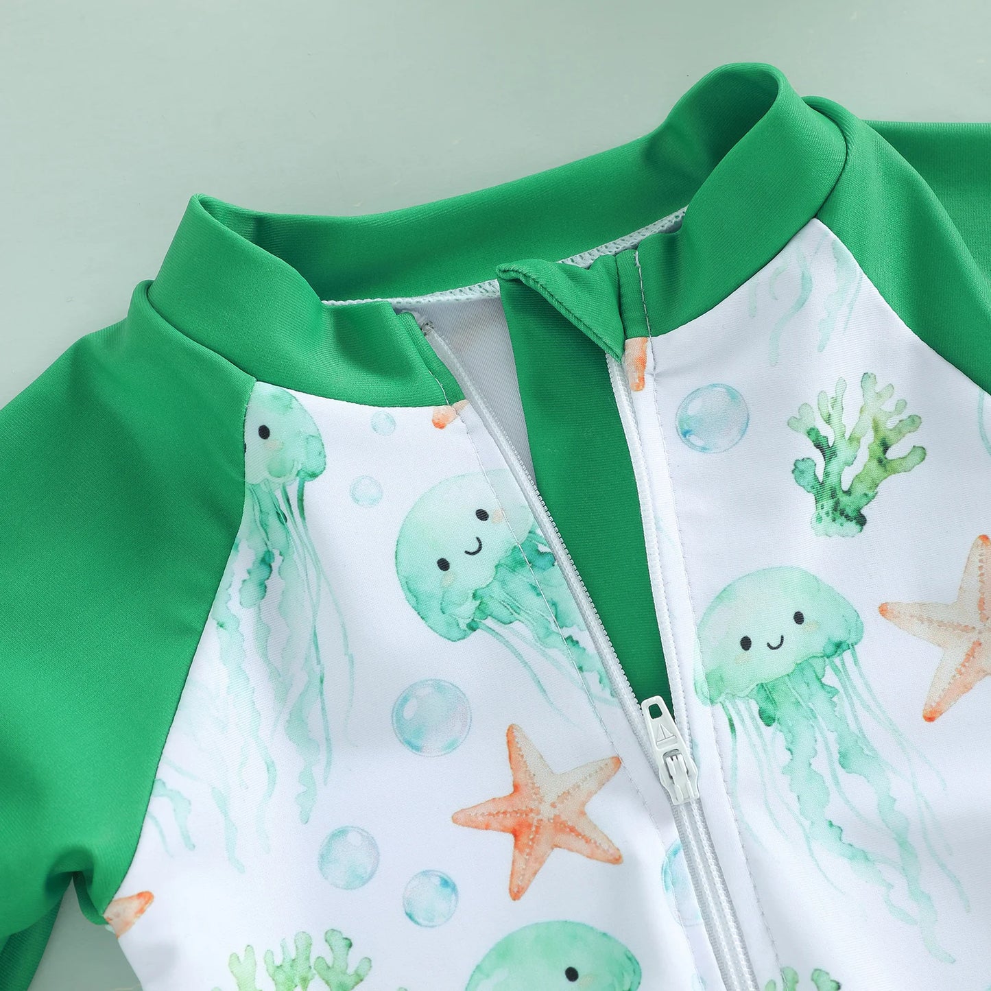 Summer Toddler Kids Baby Boy Rash Guard Swimsuits Animal Print Zipper Long Sleeve Bathing Suits with Swim Cap Swimwear