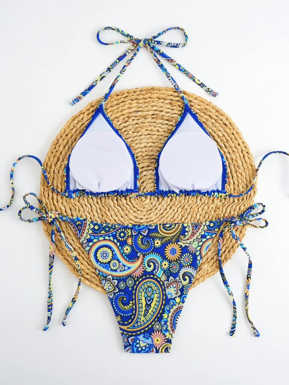 Printed Halter Bikinis Women String Triangle Swimwear Swimsuit Female Bathers Bathing Swimming Suit Padded Beachwear