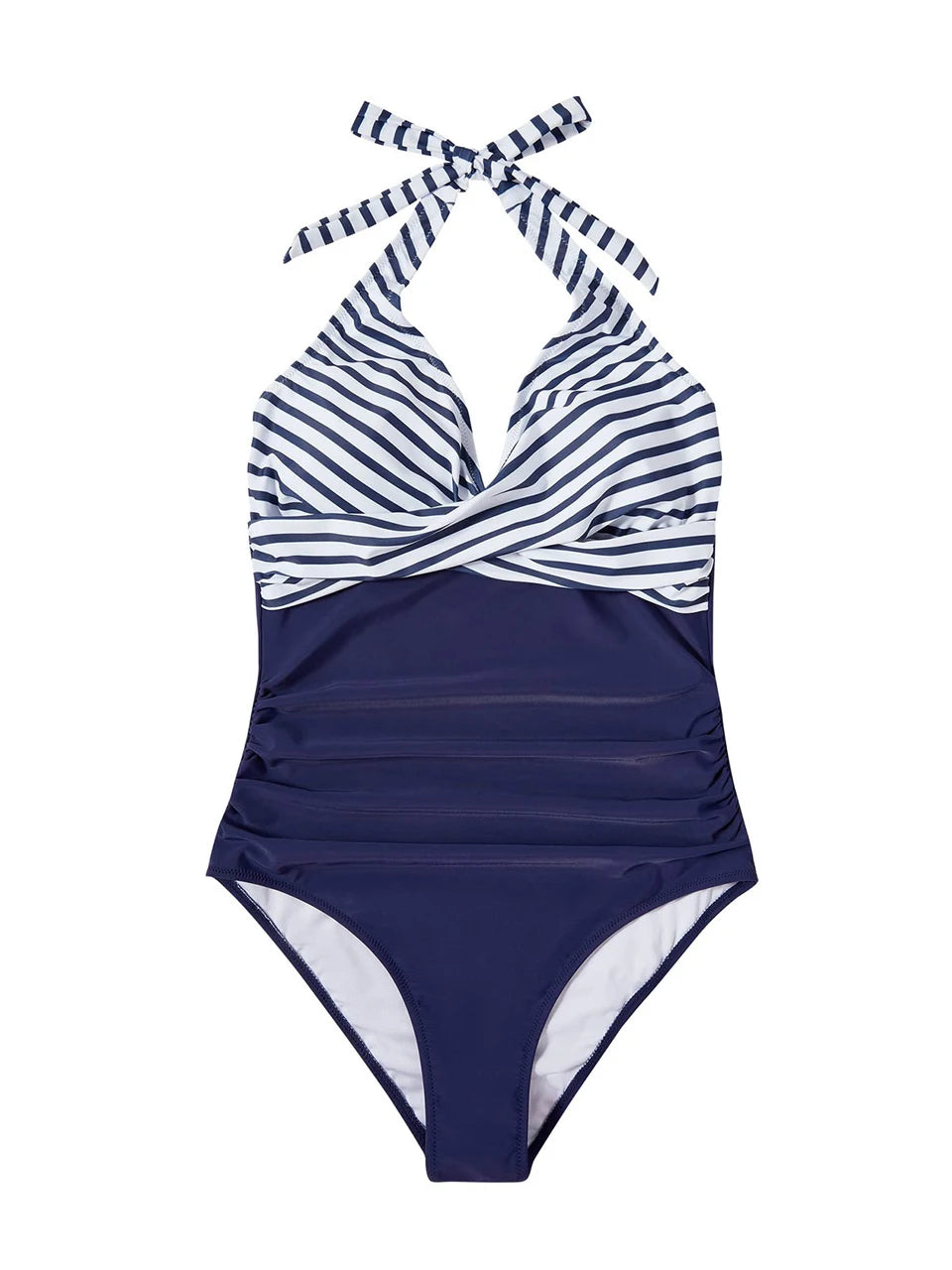 Halter Swimsuit Women One Piece Printed Cross Smocked Swimwear Female Bodysuit Bathing Swimming Suit Padded Beachwear