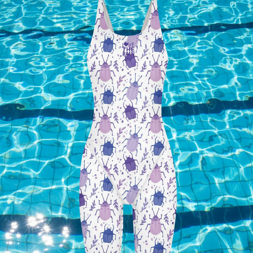 Love The Pain Women Racer Back Bodysuit Knee Length Swimsuit Professional Sports Training Swimwear Backless Athletic Swimsuit