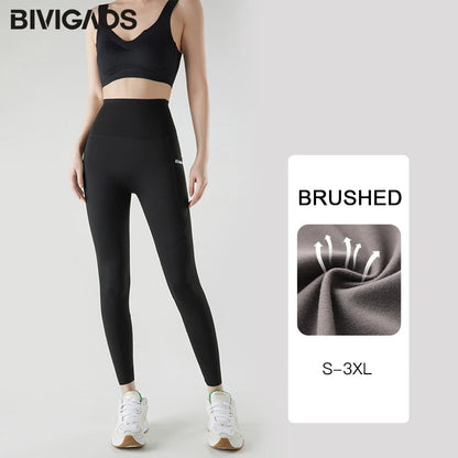 Pocket Brushed Shark Leggings Women Autumn Light Fleece Phone Leggings Slim Tight-Fit Sports Yoga Fitness Leggings