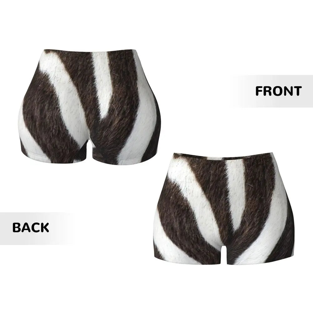 Wild Animal Designs Yoga Shorts Women Black And White Zebra Skin Stripes
