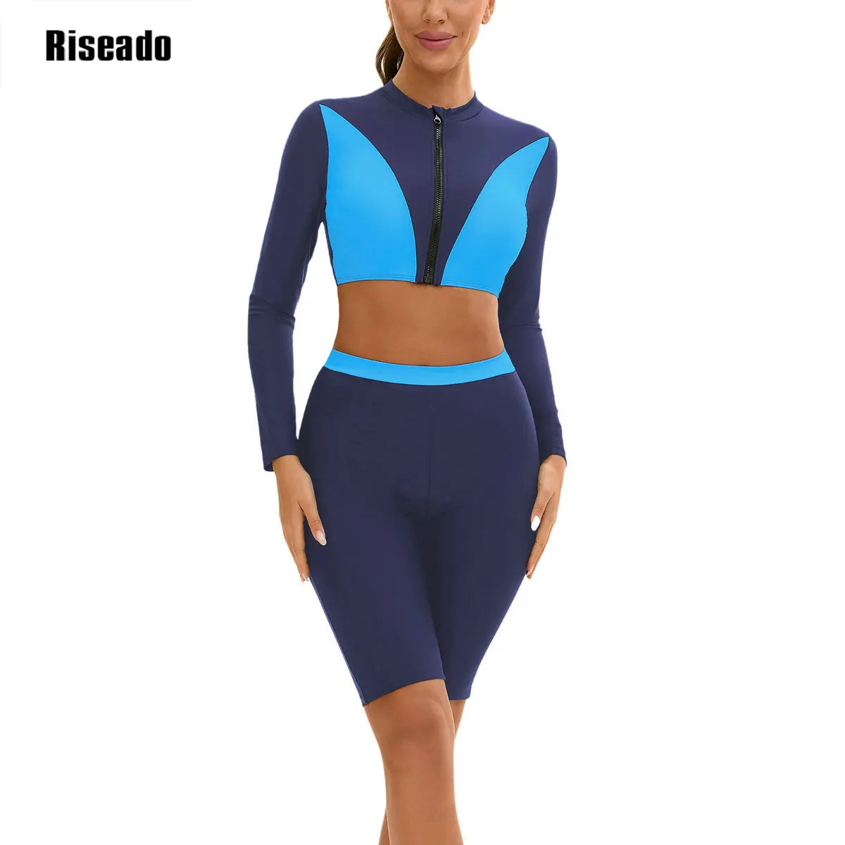 Rash Guard UPF 50+ SPF UV Protection Long Sleeve Sport Tops Swimsuit with Knee Length Pants for Workout Hiking Fishing