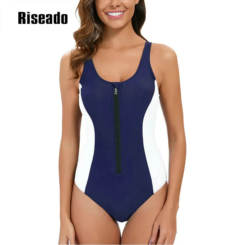 Riseado Sports One Piece Swimsuit Women Navy Swimwear Female Bodysuit Summer Swimming Suit Racerback Bathing Suits