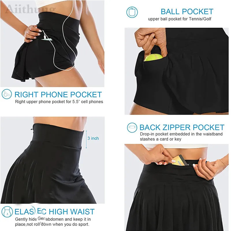 Tennis Skirt Women's Pleated Athletic Golf Skorts Activewear Yoga Running Workout Sports Skirt with Pockets Zipper Back