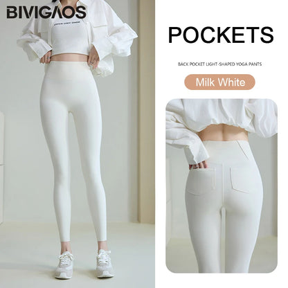 Back Pocket Sharkskin Leggings Women White Tight Casual Sport Fitness Leggings Skinny Pencil Pants