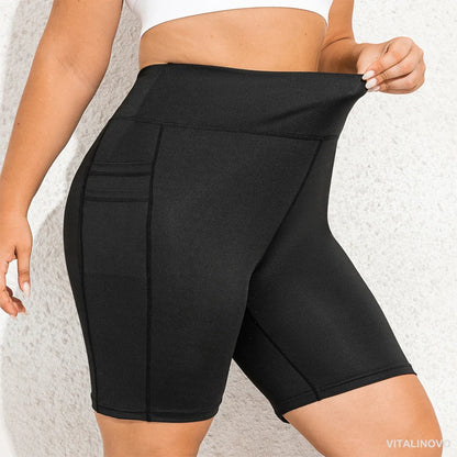 Plus Size Biker Shorts with Pockets for Women High Waisted Workout Tummy Control Gym Running Athletic Yoga Short