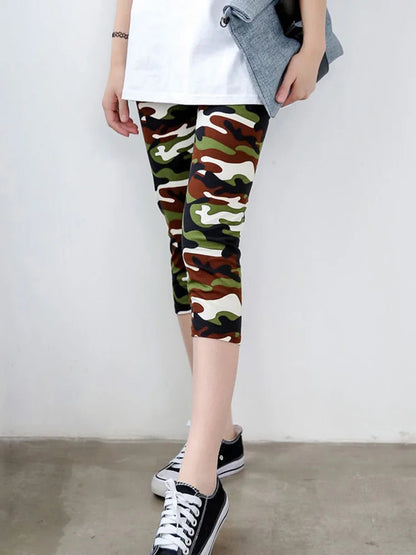 Fitness Leggins Polyester Capris Workout Trousers Camouflage Printed Leggings Women Lady Army Green High Elastic