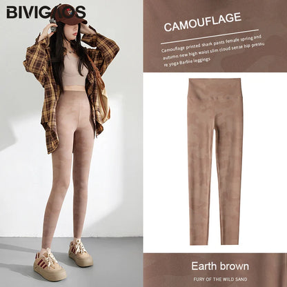 Spring Summer High Waist Colours Camouflage Shark Leggings Women Slim Sport Leisure Leggings Yoga Fitness Leggings