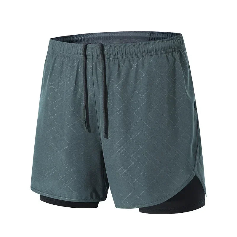 Summer 2 in 1 Jogging Clothing Gym Marathon Running Fitness Beach Shorts Men Sportswear Double-deck Training Sport Shorts Pant