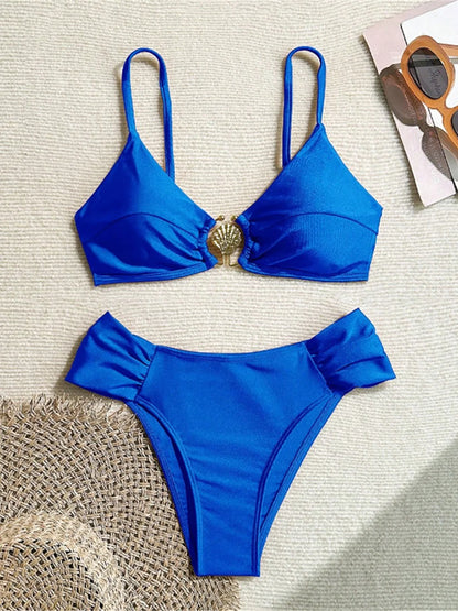 S - XL 7 Colors High Cut Leg Bikini Female Swimsuit Women Swimwear Two-pieces Bikini set Padded Bather Bathing Suit Swim
