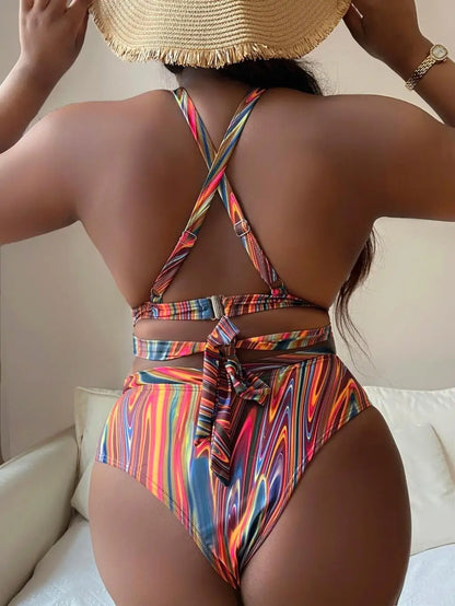 Push Up Bikini Printed Swimsuit Women Plus Size Swimwear Female High Waist Bathers Bathing Swimming Swim Suit Beachwear