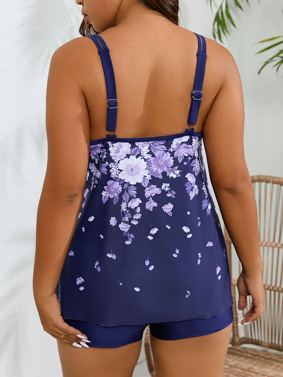 2 Pieces Tankini Large Plus Size Swimsuit Women Printed Swimwear Female Bathers Bathing Swimming Swim Suit Beachwear