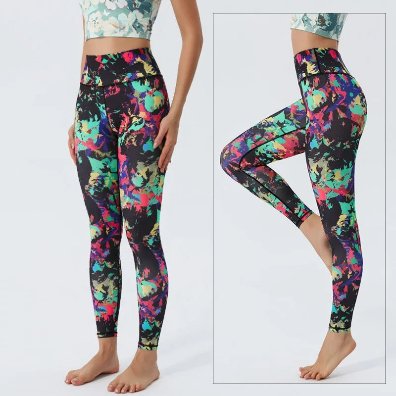 Yoga Pants Women High Waist Trainer Sports Leggings Long Tights Floral Push Up Running Trouser Workout Tummy Control