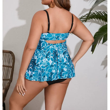 Plus Size Women's Swimsuit Printed 2 Pieces Tankini Set Conservative Swimwear Large Size Woman Bathing Suit
