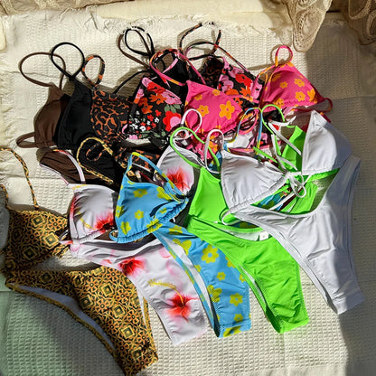 Brazilian Mini Thong Bikini Set Print Swimwear Women Summer Micro Triangle Push Up Bathing Suit Swimsuit Biqiuni