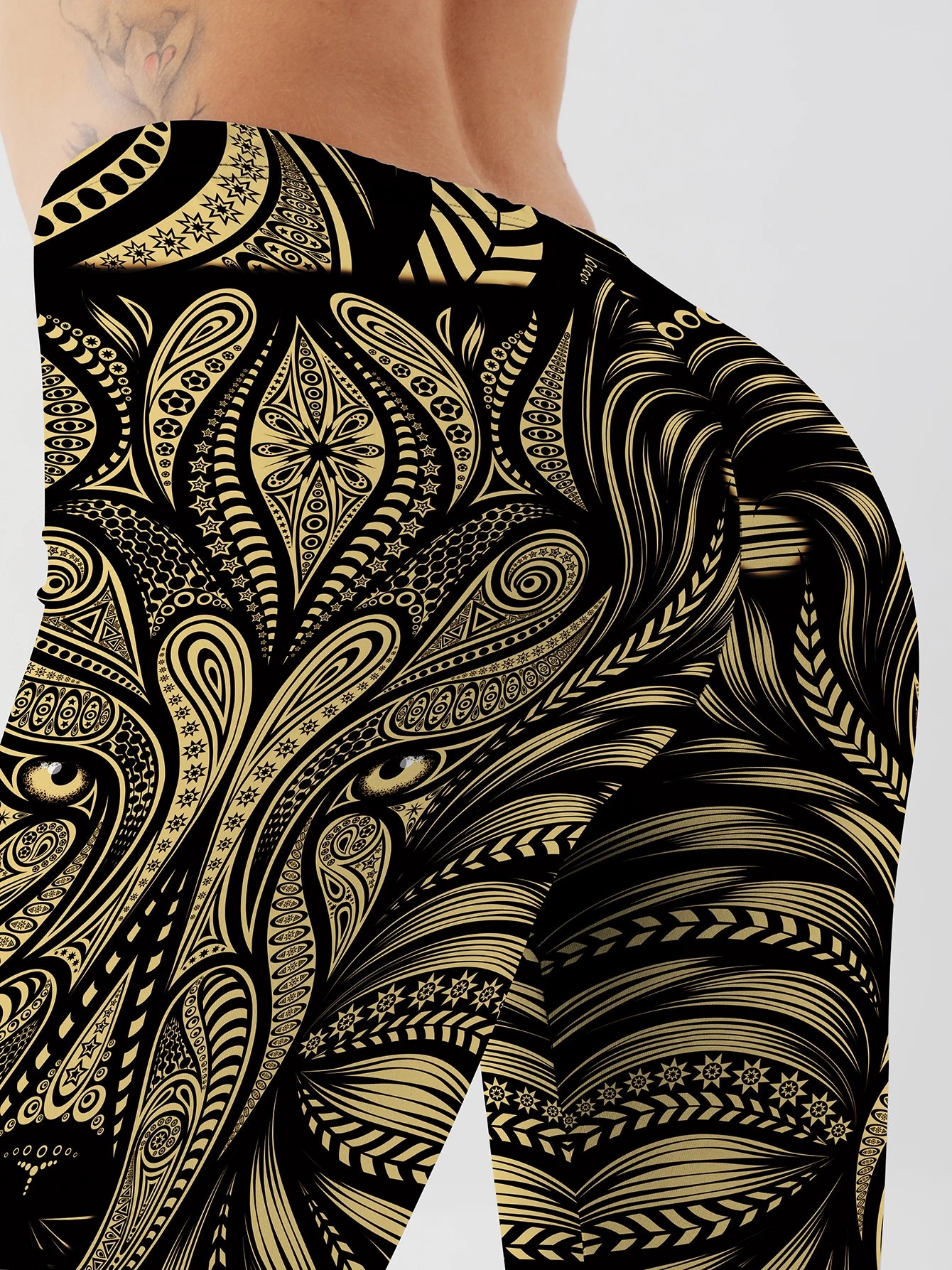 Women's Gold Lion Print High Waist Leggings – Buttery Soft Stretchy Yoga Pants for Workout, Running, and Casual Wear