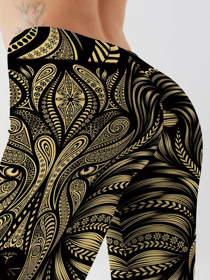 Women's Gold Lion Print High Waist Leggings – Buttery Soft Stretchy Yoga Pants for Workout, Running, and Casual Wear