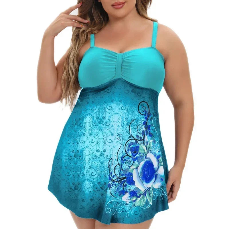 Plus Size 8XL 10XL Swimwear Women Tankini Swim Dress Swimsuit With Bottoms Female Two Pieces Bathing Suit Tankini Swimsuits Beachwear