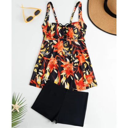 Tankini Swim Dress Swimsuit Women Summer Bathing Suit Tankini with Shorts Bikini Set Sleeveless Swimwear Women Beach Swimming Suit For Female