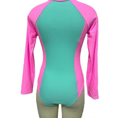 Patchwork One-Piece Swimsuit Long Sleeve Swimwear Sports Backless Women's Swimming Bathing Suit Beach Wear Bather Surfing