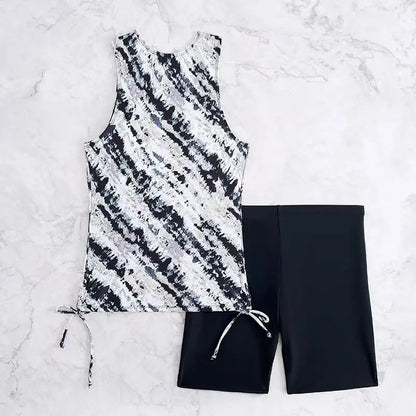 Printed Tankini Set Two Pieces Swimsuit Women Drawstring Swimwear Female & Long knee Shorts Bathing Swimming Swim Suit
