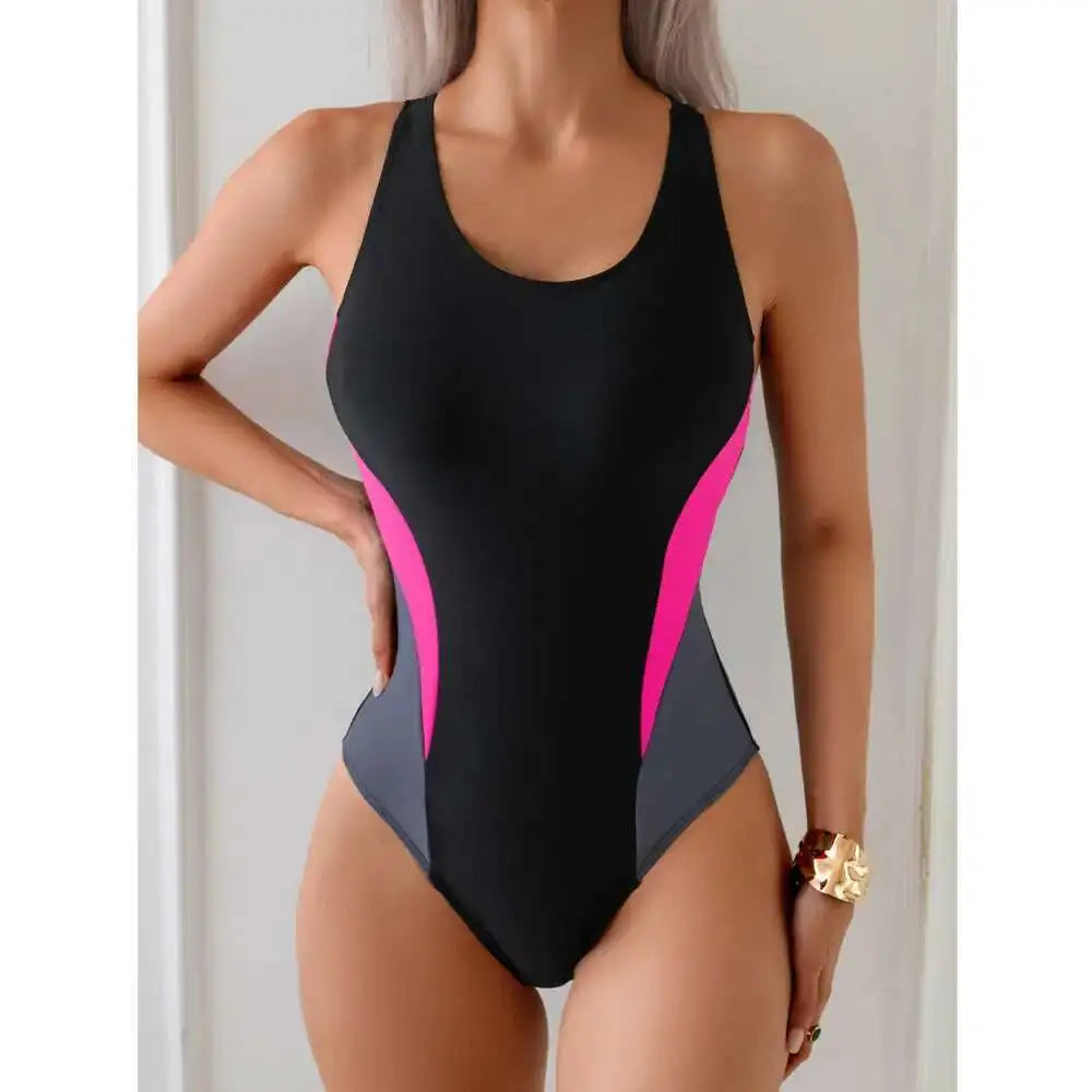 Patchwork Women Swimsuits Closed One-Piece Swimwear Sports Swimming Wear Bodysuit Bathing Suits Beachwear Pool Bather