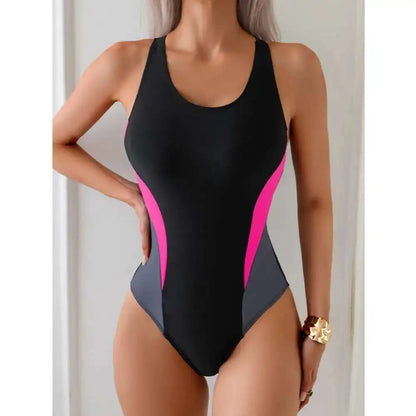 Patchwork Women Swimsuits Closed One-Piece Swimwear Sports Swimming Wear Bodysuit Bathing Suits Beachwear Pool Bather