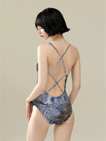 Racing swimsuit women's hot spring swimming pool print one-piece swimsuit nylon high elastic bikini