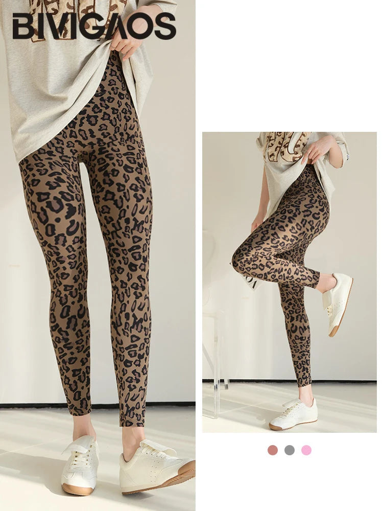 Pink Leopard Print Sharkskin Design Leggings Women High Waist Seamless Tight Sport Fitness Legging