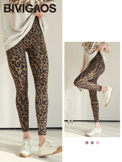Pink Leopard Print Sharkskin Design Leggings Women High Waist Seamless Tight Sport Fitness Legging