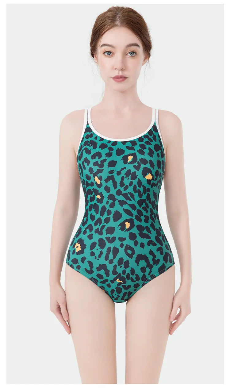 Women Flower Printed One-piece Racing Competition Swimsuit Fashion Sun Protection High Stretch Training Professional Swimwear