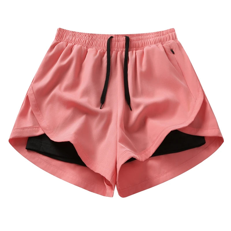 Summer Women's Running Pants Fitness Breathable Casual Shorts Three-in-One False Two-Piece XL Size Outdoor Long Running Pants