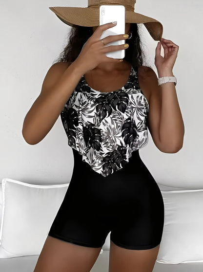 Ruffle Printed Swimsuit One Piece Black Swimwear Women Bathers Bathing Swimming Swim Suit Female Beachwear